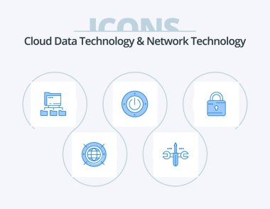 Cloud Data Technology And Network Technology Blue Icon Pack 5 Icon Design. computing. computing. folder. power. electricity