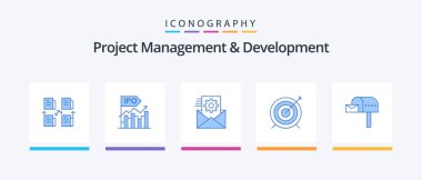 Project Management And Development Blue 5 Icon Pack Including goal. target. modern. integration. data integration. Creative Icons Design