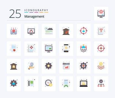 Management 25 Flat Color icon pack including goal. profile. management. manager. management