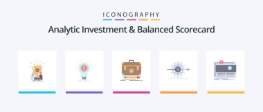 Analytic Investment And Balanced Scorecard Flat 5 Icon Pack Including work. performance. money. portfolio. financial. Creative Icons Design