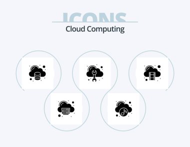 Cloud Computing Glyph Icon Pack 5 Icon Design. movie. tool. cloud. repair. cloud