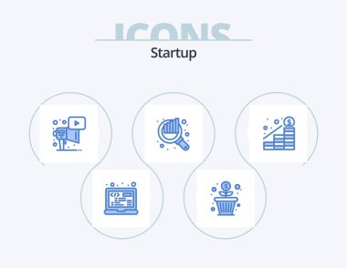 Startup Blue Icon Pack 5 Icon Design. increase. seo. advertising. search. audit