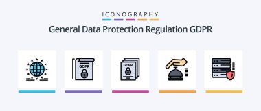 Gdpr Line Filled 5 Icon Pack Including . protect . network . padlock . data. Creative Icons Design