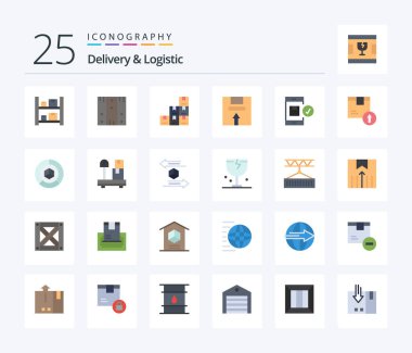 Delivery And Logistic 25 Flat Color icon pack including logistic. delivery. stock. box. logistic