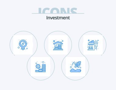 Investment Blue Icon Pack 5 Icon Design. dollar. money. bulb. house. coins