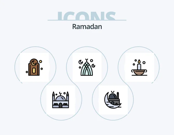 Ramadan Line Filled Icon Pack Icon Design Fasting Kareem Envelope — Stock vektor