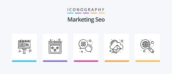 Marketing Seo Line Icon Pack Включая Контент Рейтинг Сайта Концепция — стоковый вектор