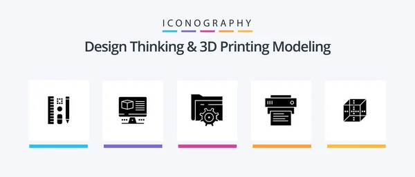Design Thining Printing Model Glyph Simge Paketi Delivrey Dahil Eğitim — Stok Vektör