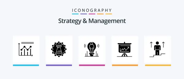Strategy Management Glyph Icon Pack Including Analytics Graph Rook Light — Stock Vector