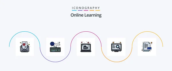 Online Learning Line Filled Flat Icon Pack Including Txt Search — Stock vektor