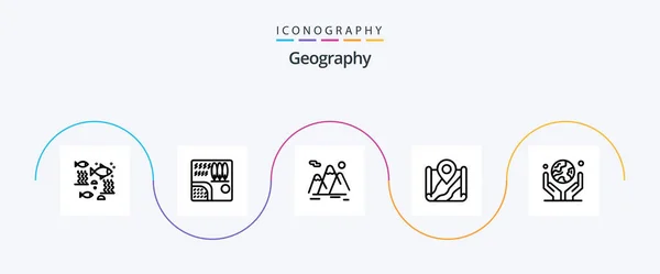 Geo Graphy Line Icon Pack Including Location Map River Landscape — Stock Vector