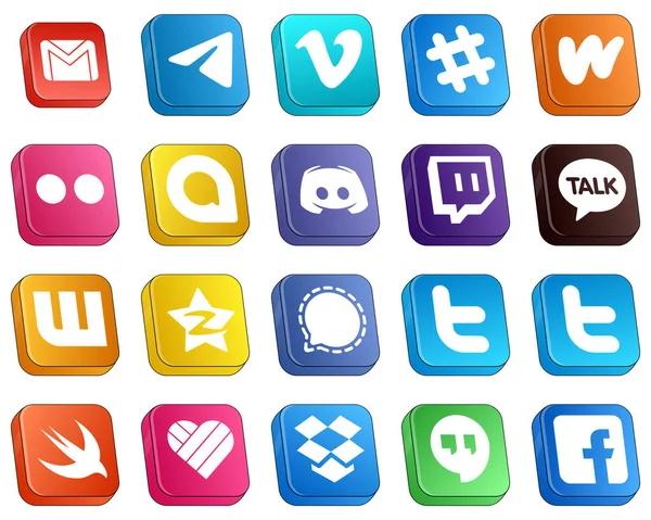 Isometric Icons Major Social Media Platforms Message Spotify Discord Yahoo — Stock Vector