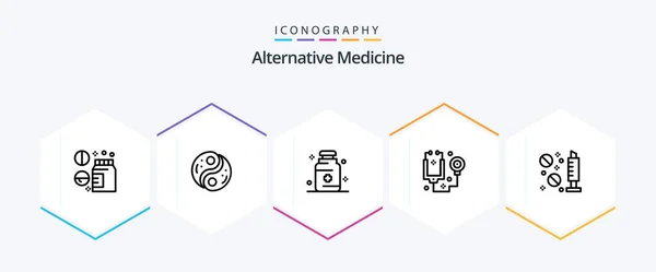 Alternative Medicine Line Icon Pack Including Drug Stethoscope Yin Healthcare — Stock Vector