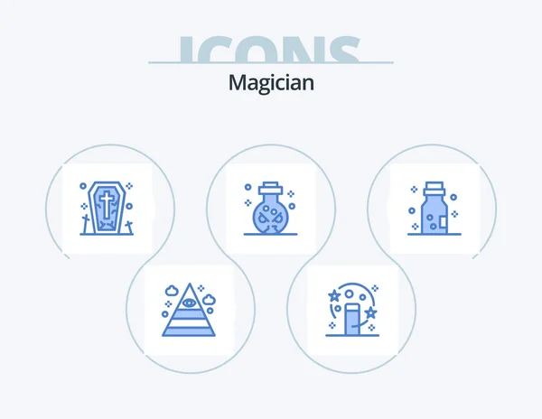 Magician Blue Icon Pack Icon Design Chemistry Skull Coffin Ritual — Stock vektor