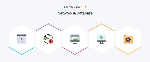Network Database Flat Icon Pack Including Connect App Padlock Website — стоковый вектор