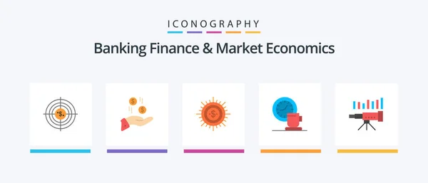Banking Finance Market Economics Flat Icon Pack Including Flow Cash — Stock Vector