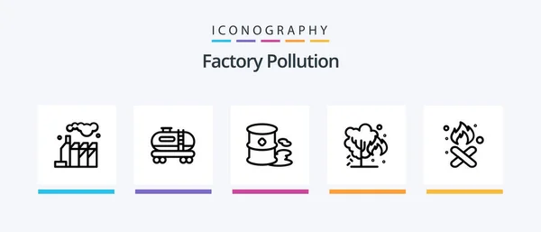 Factory Pollution Line Icon Pack Including Pollution Green Trash Environment — Stock Vector
