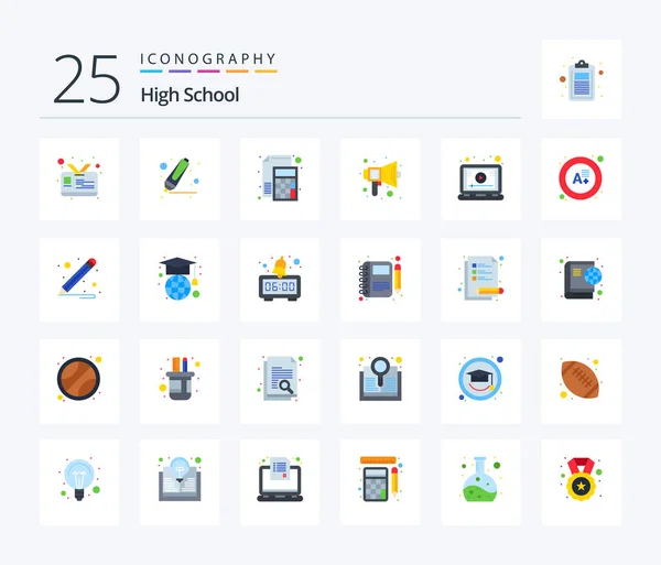 High School Flat Color Icon Pack Including Online Speaker File — Stock vektor