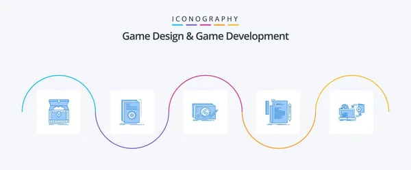 Game Design Game Development Blue Icon Pack Including File Code — Stok Vektör