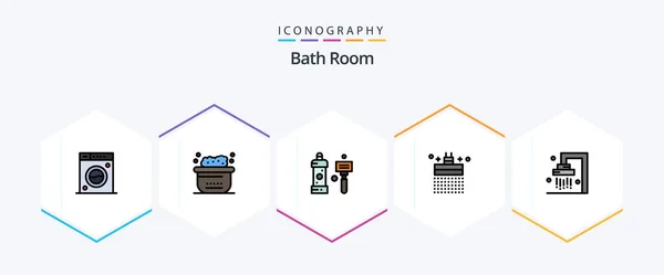 Bath Room Filledline Icon Pack Including Bath Shower Bath Bathroom — 图库矢量图片