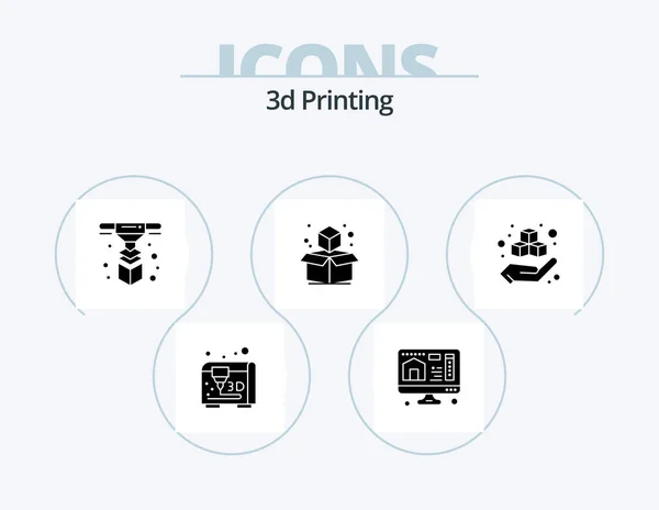 Printing Glyph Icon Pack Icon Design Printing Box Modeling Geometric — Stockový vektor