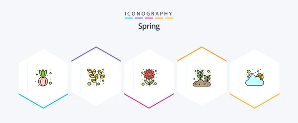 Spring Filledline Icon Pack Including Sun Growing Seed Flower Plant — Vector de stock
