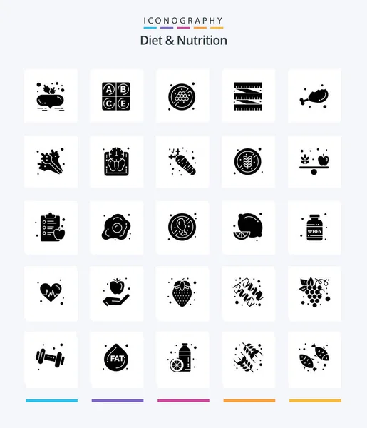 Creative Diet Nutrition Glyph Solid Black Icon Pack Diet Food — Vector de stock