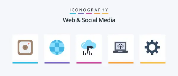 Web Social Media Flat Icon Pack Including Left Setting Cog — Image vectorielle