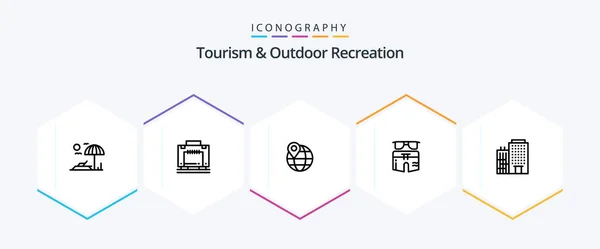 Tourism Outdoor Recreation Line Icon Pack Including Building Trouser Map — Vetor de Stock