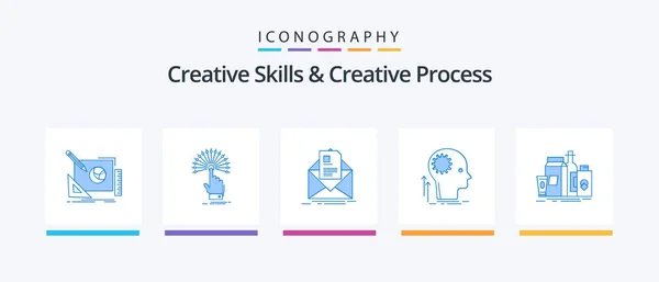 Creative Skills Creative Process Blue Icon Pack Including Thinking Mind — Vetor de Stock