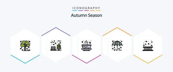 Autumn Filledline Icon Pack Including Umbrella Protection Weather Autumn Food — стоковый вектор