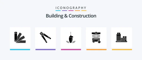 Building Construction Glyph Icon Pack Including Warehouse Lift Tool Plummet — Stockový vektor