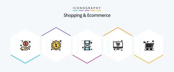 Shopping Ecommerce Filledline Icon Pack Including Shopping Cart Hour Monitor — Wektor stockowy