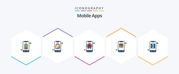 Mobile Apps Filledline Icon Pack Including Calculator Online App Navigation — Stok Vektör