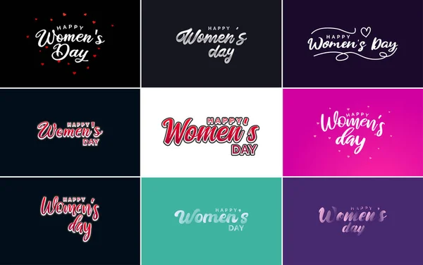 Марта Набор Типографического Дизайна Текстом Happy Women Day — стоковый вектор