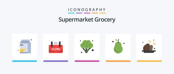 Grocery Flat Icon Pack Including Chicken Pear Shop Guava Avocado — Archivo Imágenes Vectoriales