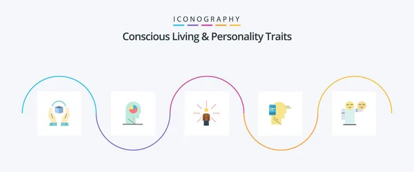 Concious Living Personality Traits Flat Icon Pack Including Mobile Connected — Stockvector