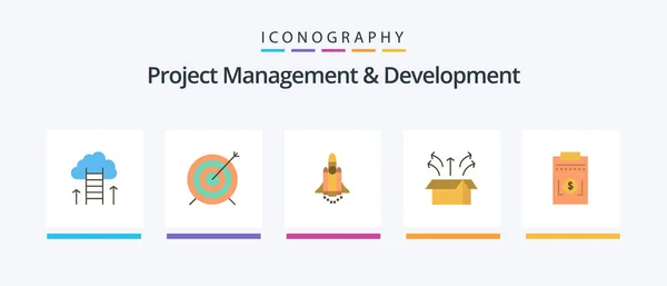 Project Management Development Flat Icon Pack Including Product Launch Focus — Stock Vector