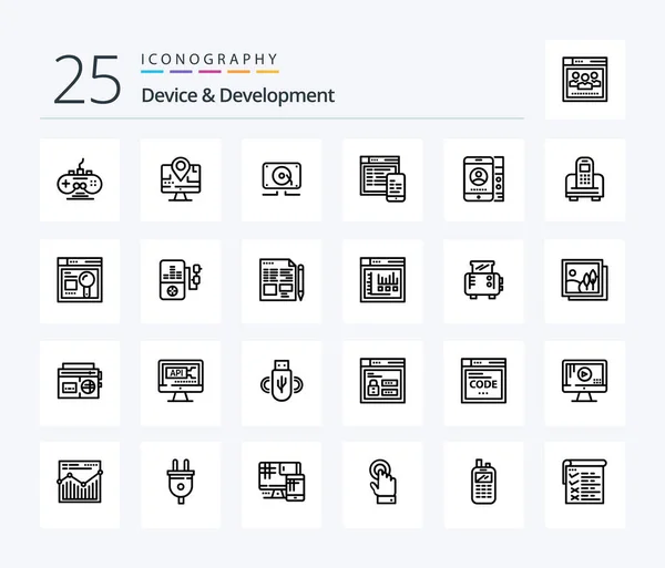 Device Development Line Icon Pack Including Cell Mobile Music Website — ストックベクタ