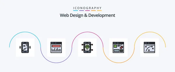 Web Design Development Line Filled Flat Icon Pack Including Window — 图库矢量图片