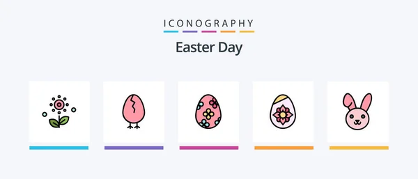 Easter Line Filled Icon Pack Including Rose Flower Chicken Rabbit — Wektor stockowy