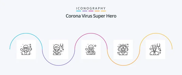 Corona Virus Super Hero Line Icon Pack Including Male Medical — Image vectorielle