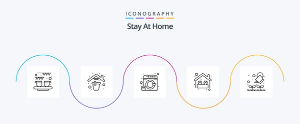 Stay Home Line Icon Pack Including Tools Home Repair Bucket — Stok Vektör