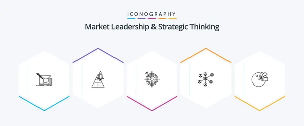 Market Leadership Strategic Thinking Line Icon Pack Including Social Wlan — Vector de stock