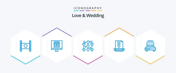 Love Wedding Blue Icon Pack Including Letter Heart Valentine Valentines — 图库矢量图片