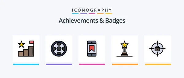 Achievements Badges Line Filled Icon Pack Including Star Award Goal — Stock Vector