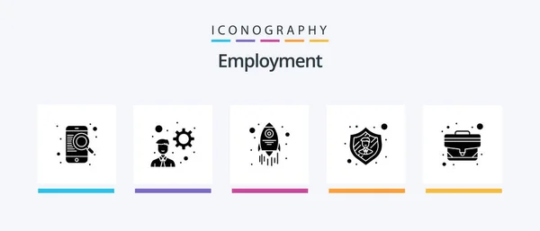 Employment Glyph Icon Pack Including Office Rocket Case Security Creative — ストックベクタ