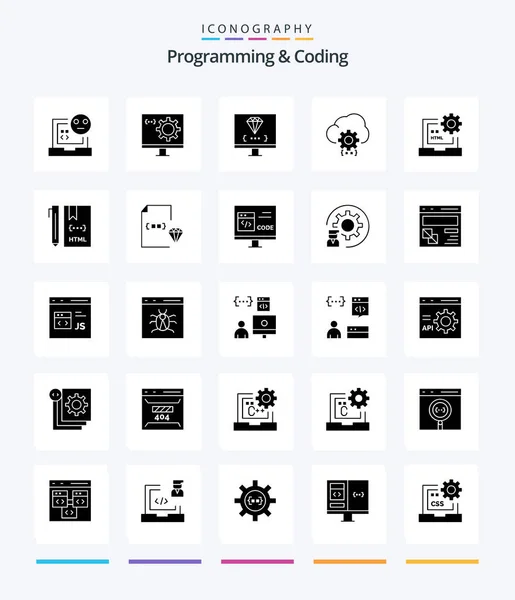 Creative Programming Coding Glyph Solid Black Icon Pack Develop Code — Image vectorielle