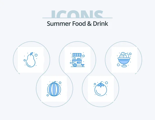 Summer Food Drink Blue Icon Pack Icon Design Cream Holidays — Stock Vector
