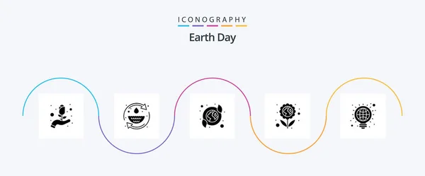 Earth Day Glyph Icon Pack Including Bulb Green Water Flower — ストックベクタ